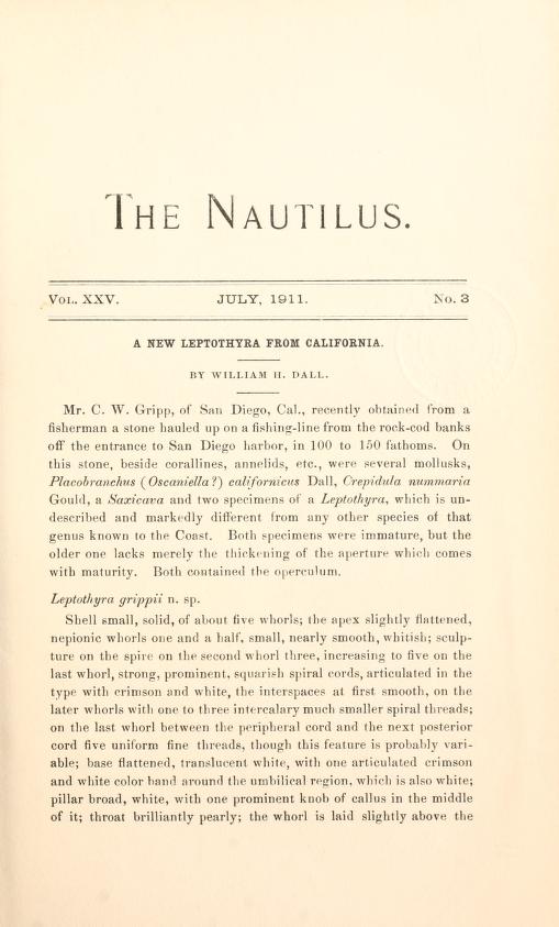 Media type: text; Frierson 1911 Description: The Nautilus, vol. XXV, no. 3;